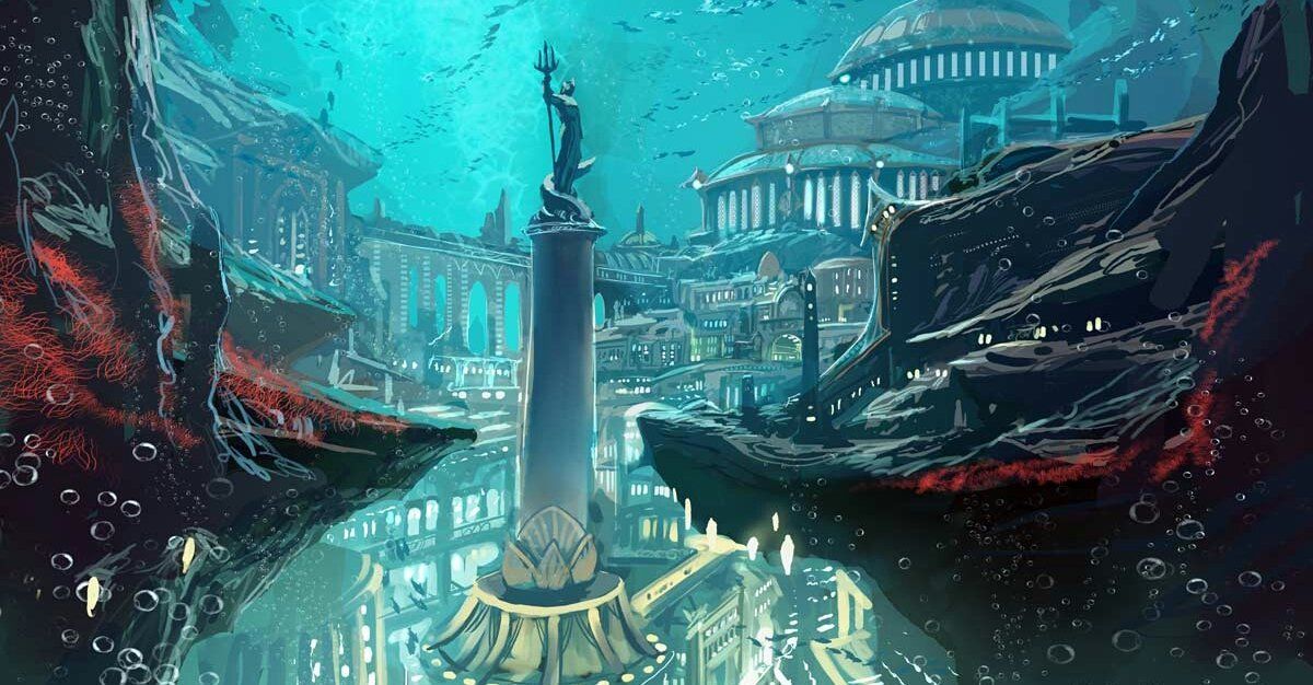 Estátua em homenagem a Poseidon em Atlantis